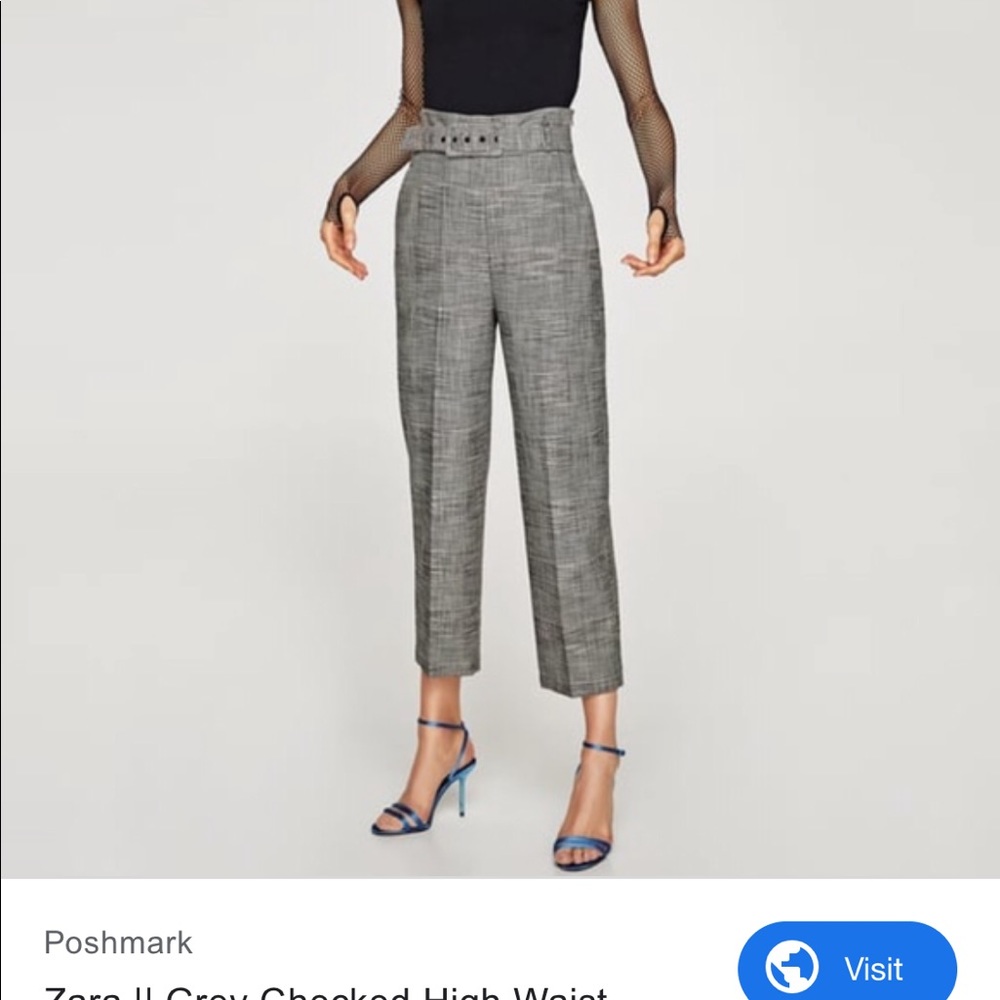 Zara checked belted high waist trousers